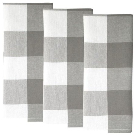 COOKHOUSE Large Farmhouse Check Towel; Gray & White - Set of 3 CO1535160